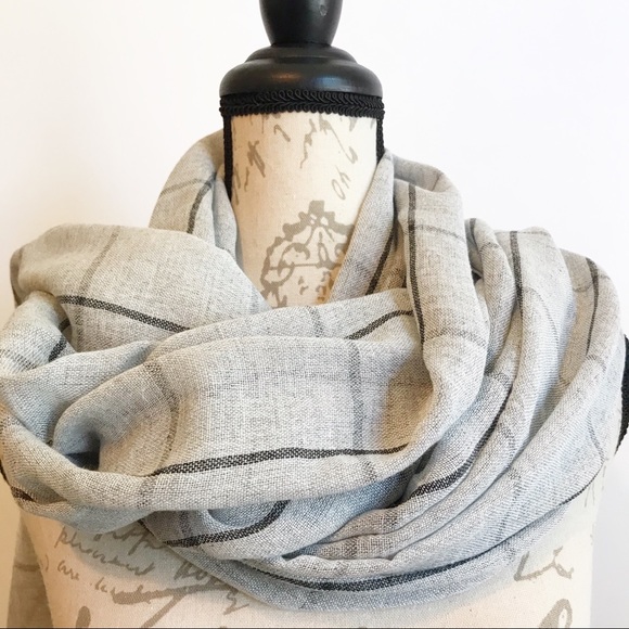 Zighilli Italian Gray Plaid Viscose Linen Scarf - Picture 7 of 11